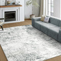 5x7 Machine Washable Area Rug for Living Room, Grey Modern Vintage Abstract Rug Large Non-Slip Low Pile Soft Faux Wool Carpet, Kids and Pets Friendly for Bedroom Dining Room Farmhouse Home Decor Rug