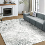 5x7 Machine Washable Area Rug for Living Room, Grey Modern Vintage Abstract Rug Large Non-Slip Low Pile Soft Faux Wool Carpet, Kids and Pets Friendly for Bedroom Dining Room Farmhouse Home Decor Rug