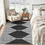 HelloTree Area Rug 3x5 Geometric Rug,Washable Modern Neutral Stain Resistant Indoor Carpet Boho Living Room Moroccan Rugs Fluffy Rug for Living Room Bedside Room Decor for Family-Black