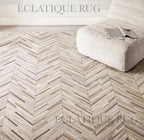 Elegant Rectangular Rug Cowhide Leather Stylish Non Slip Chevron Patchwork Area Rug for Bedroom, Indoor and Outdoor Floor Carpet (Beige-9.9 x 14 ft)