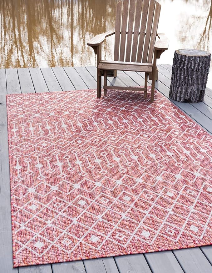 Unique Loom Outdoor Trellis Collection Area Rug - Tribal Trellis (4' 1" x 6' 1" Rectangle, Rust Red/ Ivory)