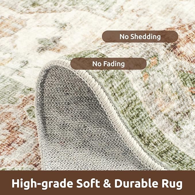 AMOAMI-Area Rug 5X7 Rugs for Living Room-Vintage Soft Green Rugs for Bedroom-Non Slip Carpet-Machine Washable Rug for Dining Room Living Room Bedroom Office Under Table