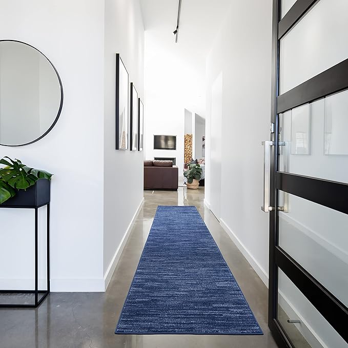 Nourison Home Nourison Essentials Navy Blue 2'2" x 12' Area Rug - Easy Clean, Non Shedding, Bed Room, Living Room, Dining Room, Kitchen (12' Runner)