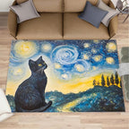 Black Cat Rugs for Bedroom - 4x6 Area Rug - Starry Sky Countryside Rugs for Living Room, Vintage Oil Painting Art Rug, Washable Home Decor Carpet