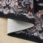 Rugcomf Vintage Paisley Runner Rug 2'7"x8' - Machine Washable, Non-Slip Low Pile Floral Carpet for Kitchen, Laundry, Bedroom, Bathroom - Black