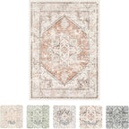 LIVEBOX 5x7 Area Rugs for Living Room, Washable Nursery Orange Boho Rug Soft Non-Slip, Low-Pile Vintage Medallion, Retro Faux Wool for Dining Room, Bedroom, Office