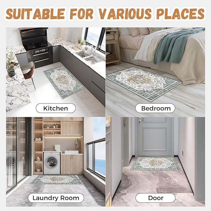 Boho Mandala Pattern Small Rug 2x3ft Runner Rug Non Slip Washable Kitchen Runner Rug with Rubber Backing，Low-Pile Soft Indoor Door mats Washable Runner Rugs for Hallway Entryway Kitchen Bedroom