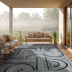 CAMILSON Indoor Outdoor Rug, Blue 6x9 Geometric Arch Striped Area Rugs for Patio and Home Areas, Easy-Cleaning Non-Shedding Living Room, Garden and Deck Washable Outside Carpet (6 x 9)