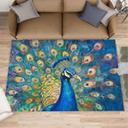 Peacock Rug Large - 8x10 Rug, Turquoise Teal Peafowl Washable Rugs for Living Room, Peafowl Decor Carpet, Modern Style Non-Slip Area Rugs for Bedroom, Aesthetics Carpet - Peafowl Home Decor & Gifts