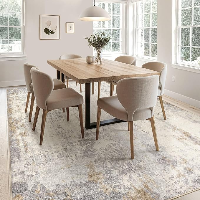 9x12 Area Rug Living Room Rugs - Washable Neutral Modern Abstract Soft Thin Rug Indoor Floor No Slip Rug Carpet for Bedroom Under Dining Table Home Office Decor - Light Brown/Gray