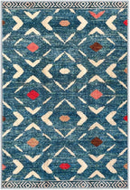 KILOCOCO Area Rug 3'x5' Rug for Entryway Washable Printed Bedroom Rugs Non Slip Boho Low-Pile Soft Rugs for Kitchen Dining Geometric Moroccan Carpet, Teal/Blue