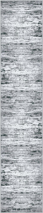 Modern Abstract Runner Rug 2x10, Black Grey White Washable Long Kitchen Runner Non-Slip Soft Hallway Rug Runner Thin Print Faux Wool Carpet for Entryway Bedroom Laundry Room Indoor Home Decor