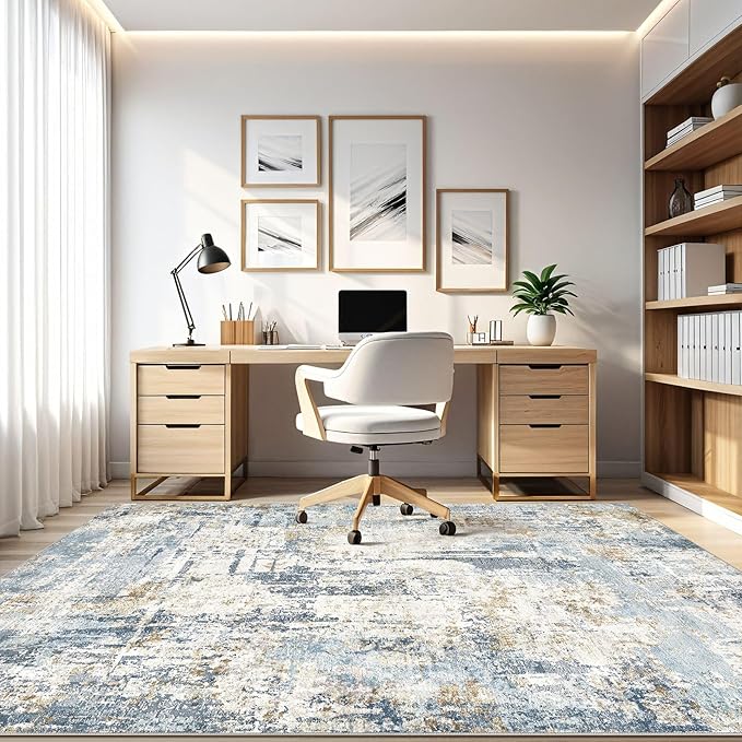 10x13 Area Rug Living Room: Washable Large Abstract Modern Soft Rugs Stain Resistant Indoor Floor Non Slip Accent Carpet for Bedroom Nursery Playroom Office Dining Room Dorm Home House- Light Blue