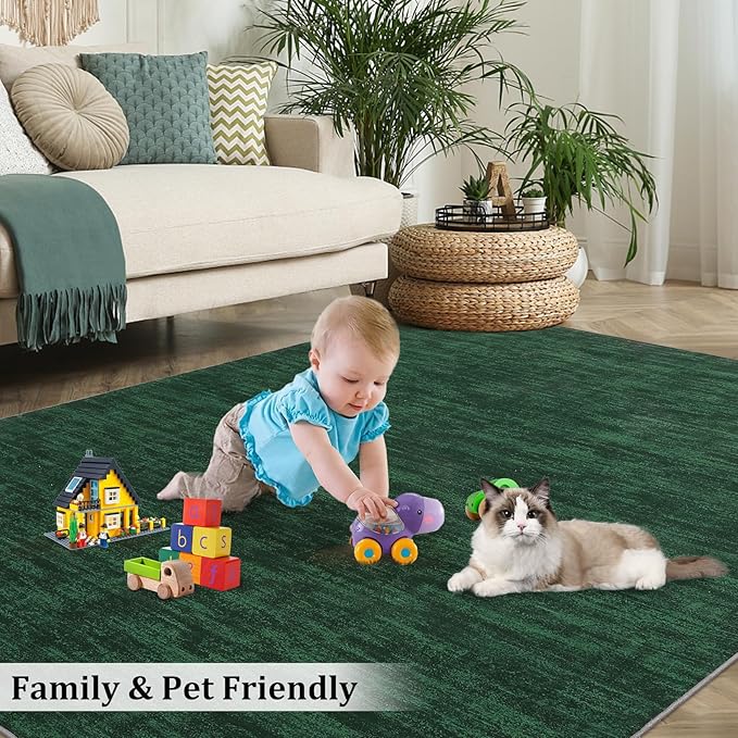 RUGSREAL Modern Area Rug 4x6 Rug for Bedroom Indoor Non-Slip Solid Color Area Rug Washable Contemporary Area Rugs Throw Floor Carpet for Bedroom Living Room Kitchen, Dark Green