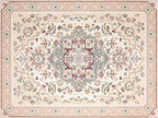 Phantoscope Washable Area Rug 9'x12' Non-Slip, Vintage Boho Rugs for Living Room, Bedroom, Dining Room, Persian Floral Medallion Pattern, Low-Pile Foldable Floor Carpet, Ivory Rose/Fall Bloom