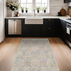 Beige Blue Washable Rugs for Living Room - 4x8 Vintage Boho Eclectic Pastel, Washable Low Pile Non Slip Area Rug for Bedroom Beside Bed, Door Mat Indoor Entrance, Kitchen, Home Floor Decor