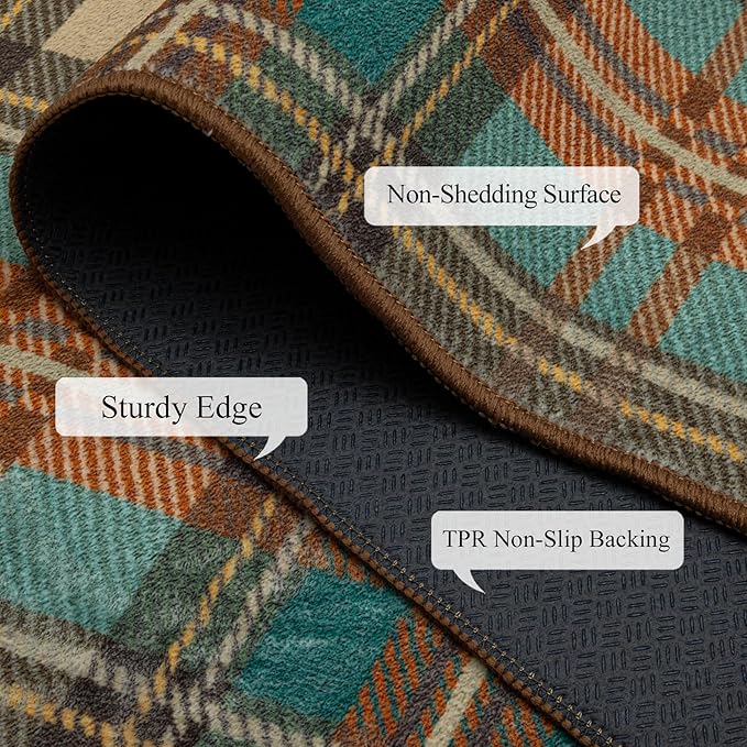 Area Rug Non Slip Machine Washable Ultra Soft Living Room/Bedroom/Kitchen/Outdoor/Classroom Plaid, 8'×10'