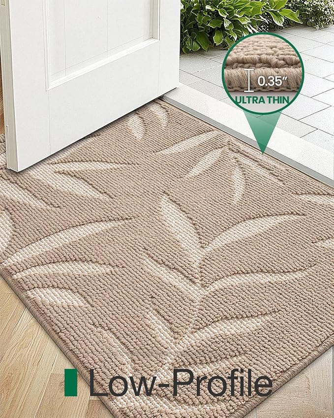 LUMI Front Door Mat Indoor Entrance 48"x72", Low Profile Welcome Mat, Non-Slip Washable Doormat with Rubber Backing for Entrance, Patio, Garage, Beige