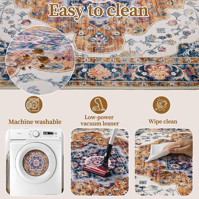 Ciicool Small Area Rug, 2x3ft Boho Rug, Ultra Soft Entry Rugs for Entryway, Non-Slip Washable Rugs Oriental Low-Pile Indoor Mat Floor Carpet for Entrance Bedroom Kitchen Bathroom Foyer Decor