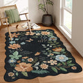 Lahome Floral Washable Rugs for Bedroom, 4X6 Living Room Rug Ultra-Thin, Non-Slip Soft Stain Resistant Boho Throw Carpet for ‎Office Entryway Dining Room (4x6ft,Black/Grey)