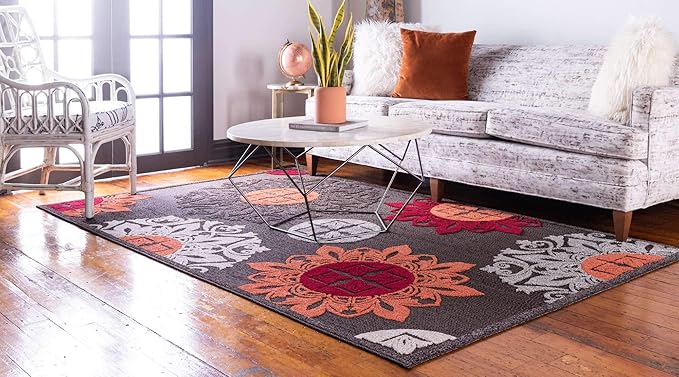 Unique Loom Outdoor Modern Collection Area Rug - Chicago (9' x 12' 2" Rectangle, Brown/ Orange)