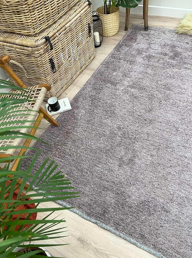 Alfa Rich 7x10 Dark Gray Washable Area Rugs for Living Room Bedroom Kitchen Cotton Decor Solid Rug