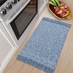 Collive Small Bathroom Rug, 2' x 3' Hand-Woven Low Profile Front Entryway Rug, Navy Blue Cotton Reversible Washable Kitchen Mat Modern Farmhouse Carpet for Foyer Bedroom Back Door Decor