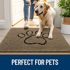 OLANLY Dog Door Mat for Muddy Paws 59x35, Paw Print Design, Absorbs Moisture and Dirt, Absorbent Non-Slip Washable Doormat, Quick Dry Chenille Mud Mat for Dogs, Entry Indoor Entryway Carpet, Tan