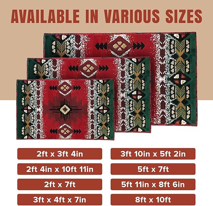 YHSF South West Native American Area Rug C318 - Easy Clean, Thick, Soft, Durable Native Tribal American Indian Inspired Rug for Bedroom/Living Room and More - Red, 5 Feet x 7 Feet
