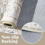 jinchan Fiora Hallway Runner Rug 3x10 Machine Washable Runner Rug Taupe Vintage Floral Design Non-Slip Low Pile Ultra-Thin for Kitchen Laundry Room Bedroom Farmhouse (3‘x10', Taupe)