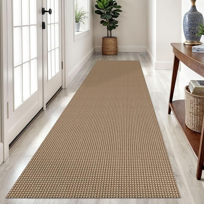 Braided Runner Rug 2.6x10 Ft Washable Runners for Hallways Non Slip Kitchen Runner Rug Cotton Long Entryway Runner Indoor, Woven Carpet for Hall Kitchen Entryway, Orange/Tan/Brown