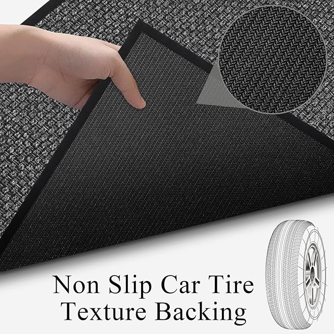 GOYLSER 15ft Jute Hallway Runner Rug Non Slip Washable, Rubber Backed Absorbent Laundry Rugs Laundry Room Runner, Black Long Entry Runner