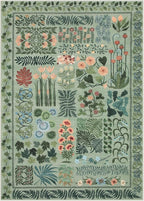 Floral Boho Washable 5x7 Area Rug for Living Room, Green Botanical Rug for Bedroom Dining Room Low Pile Non Slip, No Shed Large Carpet for Home Office Decor