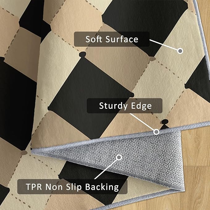 Washable 2x3 Modern Geometric Small Rug Entryway, Abstract Diamond Design Indoor Door Mat for Bedroom Entrance, Modern Geometric Home Decor, Low Pile, Non Slip, Kids & Pet Friendly (N4147)