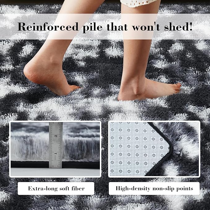 Fluffy Rug Shaggy Area Rug, Mottling Black 6x9 Area Rugs for Living Room, Large Shag Area Rugs for Bedroom Kids Room Home Decor, Upgrade Anti-Skid Rectangular Fuzzy Rugs