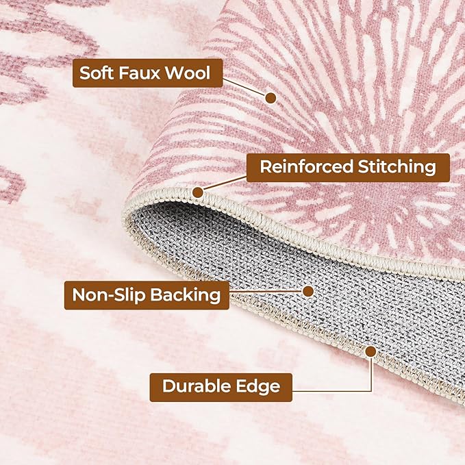 WITSHOCK Pink Rugs 5x7 for Bedroom Girls,Floral Modern Distress Print Pattern Carpet for Living Room Dining Room,Stain Resistant Anti Slip Backing Rugs for Kids Room Nursery Playroom,Light Pink