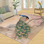 Peacock Peony Area Rug 8x10-8x10 Rug, Classic Peacock Peony Rugs for Living Room, Floral Animal Carpet, Peafowl Feather Washable Area Rugs for Bedroom, Aesthetics Carpet - Peafowl Home Decor & Gifts