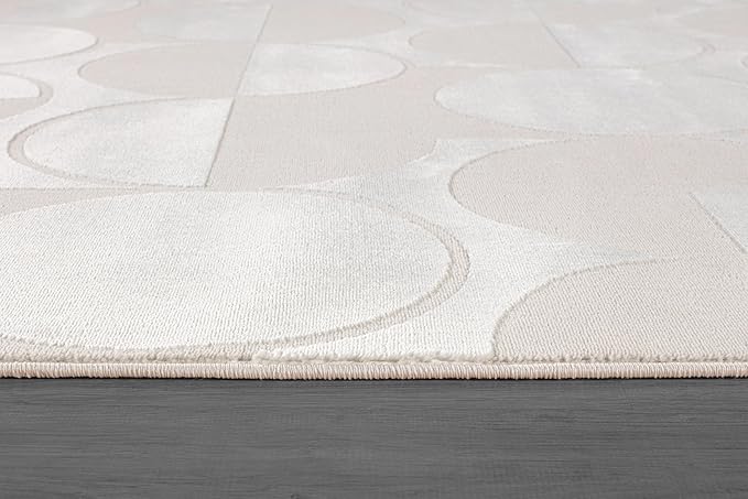 Beverly Rug Modern Geometric Area Rug 5x7 Low-High Pile Durable Soft Abstract Circular Indoor Rugs for Living Dining Room Office Stain Resistant Non Shedding Casual Indoor Carpet Beige White 5 x 7