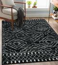 Wonnitar Moroccan Washable Rug 4x6, Black Boho Living Room Area Rug, Non-Slip Farmhouse Bedroom Carpet Dorm Room Throw Rug, Low Pile Soft Accent Mat for Kitchen Entry Office (Black,4'x6')