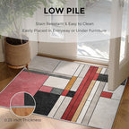 3x5 Abstract Geometric Rugs for Bedroom Decor, Washable Black White Red Geometry Pattern Area Rug, Living Room Home Decoration, Non Slip Soft Thin, Minimalist Modern Decor Carpet PF-P 49