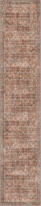 2x10 Runners Machine Washable Boho Rug for Hallway,Ultra-Thin Low Pile,Lightweight Carpet,Non Slip Floral Runners for Enrtyway, Corridor, Home Office, Kitchen,Terracotta/Indigo
