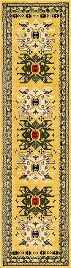 Unique Loom Taftan Collection Border Geometric Tribal Inspired Design Area Rug, 2 ft 2 in x 8 ft 2 in, Gold/Gray