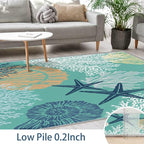 Tritard Coastal Area Rugs Nautical Beach Themed Non-Slip Machine Washable Rugs Modern Floor Carpet for Living Room Bedroom, 8x10, Teal and Turquoise