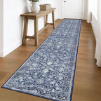 KILOCOCO Runner for Hallway 2.6x16 Runner Rug Printed Vintage Floral Washable Rug Kitchen Runners Soft Non-Slip Low Pile Hallway Runners Laundry Room Distressed Boho Rugs, Blue