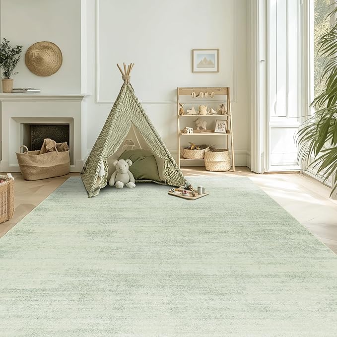 Abstract Neutral Area Rugs for Living Room Sage Green Nursery 5x8 Rug Non Slip Washable Low Pile Floor Covering Carpet for Playroom Bedroom Light Green