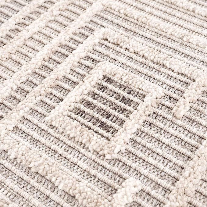 Hauteloom Lunao Living Room, Bedroom Area Rug - Geometric, Solid & Striped - Charcoal, Cream, Beige - 2'7" x 4'
