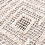 Hauteloom Lunao Farmhouse Living Room Bedroom Moroccan Square Pattern Abstract Area Rug - Soft Shaggy High Low Carpet - High Pile - Bohemian, Boho - Gray, Brown, Beige, Cream - 7'10" x 10'