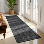 Charcoal Black 2x6 Runner Rug for Hallways Entryway, Vintage Earth Tone Kitchen Bathroom Runner 6ft, Non Slip Washable Low Pile Thin Carpet Runner for Mudroom/Laundry Room/Bedroom Bedside
