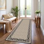 Vintage Tribal Hallway Rugs, 2x6ft, Southwest Brown Rustic Native Ethnic Greek Key Pattern Carpet Runners, Ultra-Thin Foldable Low Pile Distressed Rug for Dining Room Lounge