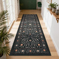GarveeHome Boho 2x6 Runner Rug for Hallways Non Slip, Vintage Botanical Kitchen Rugs Washable Area Rug for Entryway Stain Resistant, Low Pile Soft Runner Black Carpet for Bedroom Floor Laundry Room